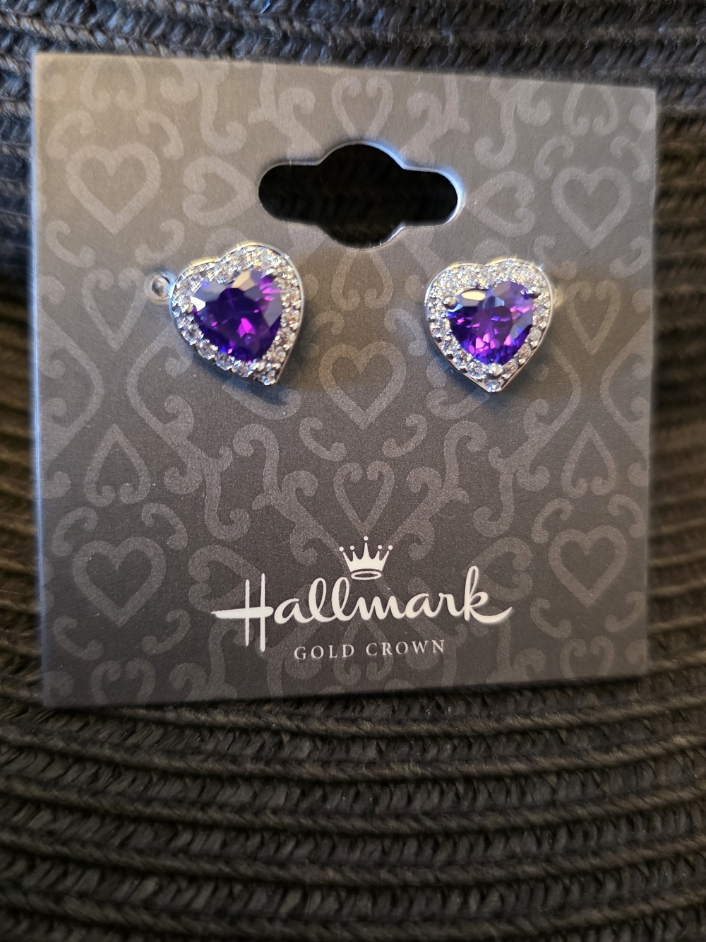 H&M Silver-Tone Heart Earrings with Purple Stones